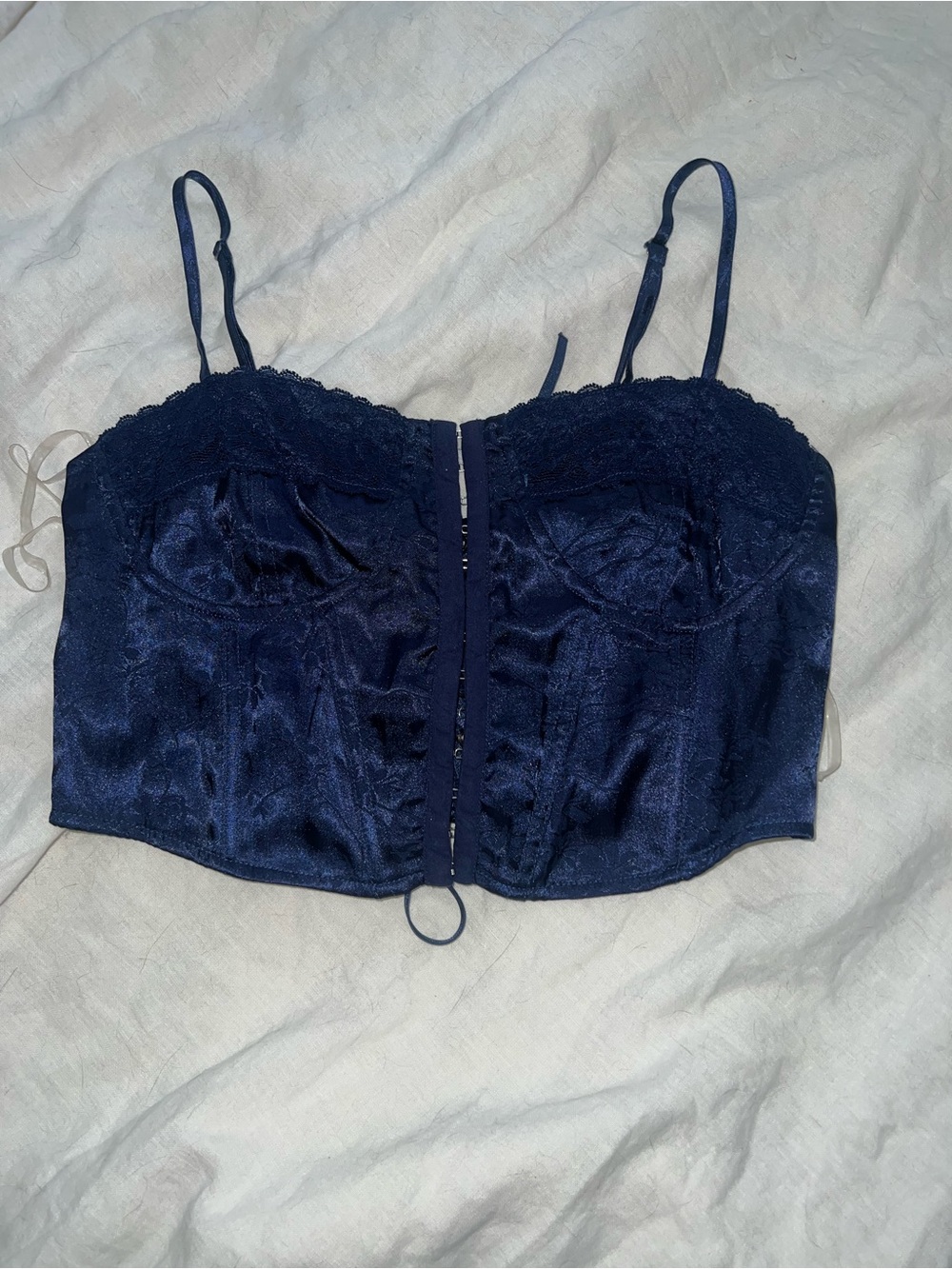 PacSun Navy Satin Lace Bustier Tank Top